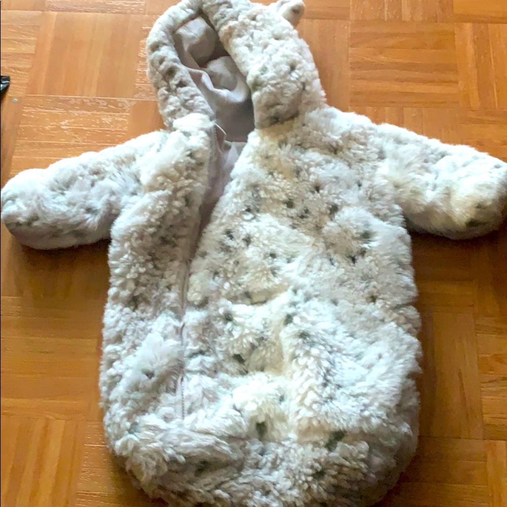 One piece fur infant snowsuit